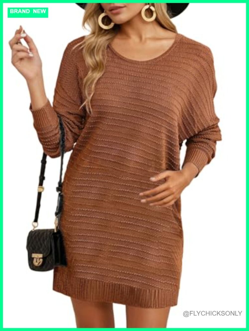 Textured Knit Sweater Dress Long Sleeve Crew Neck Pullover Mini